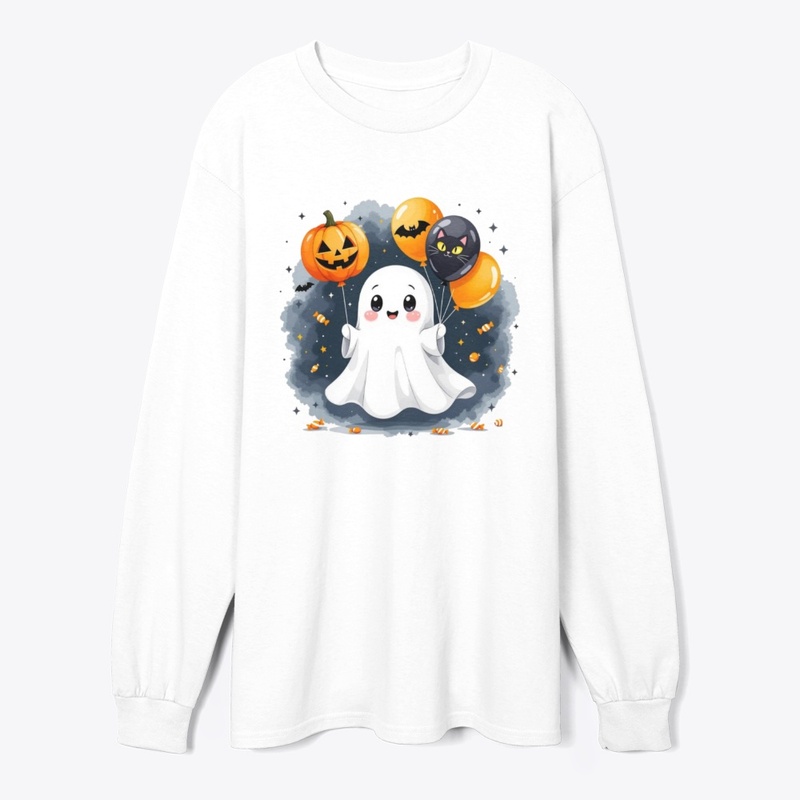 Cute Ghost with Halloween Balloons
