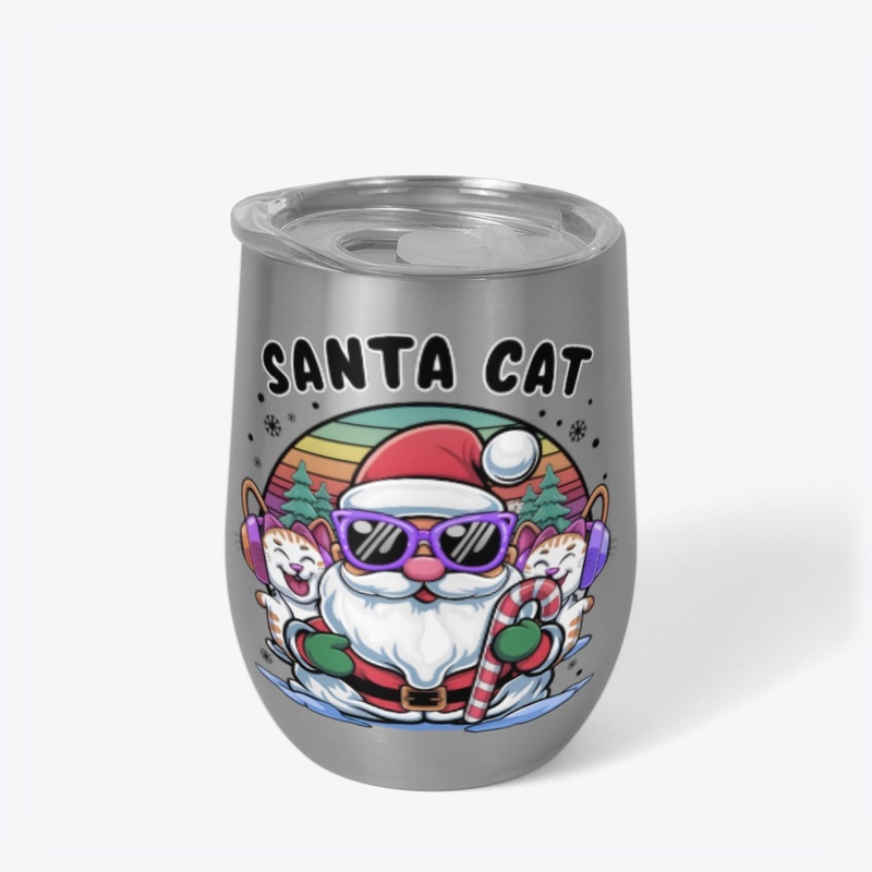 Retro Cool Santa &amp; Cat Snowy Cheer