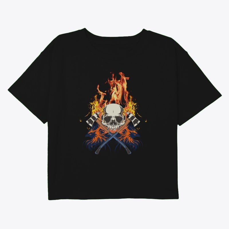 Flaming skull with Ravens and crossed ax
