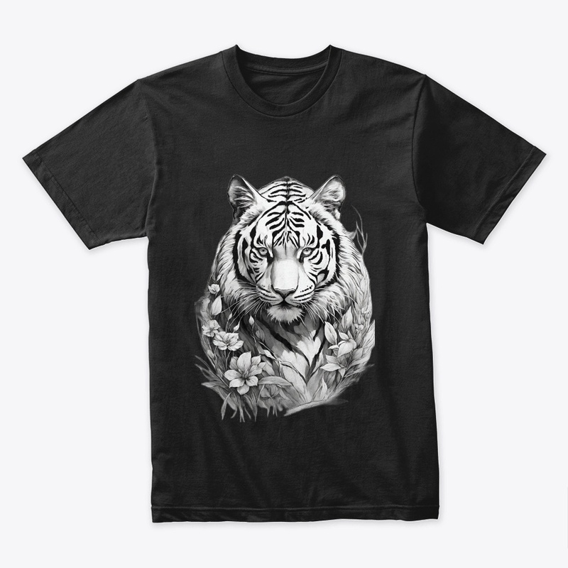 Wild Elegance: Black Tiger Graphic Tee