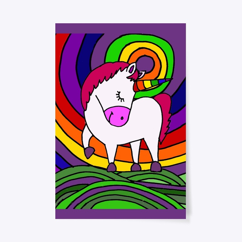 Cool White Unicorn and Rainbow Art