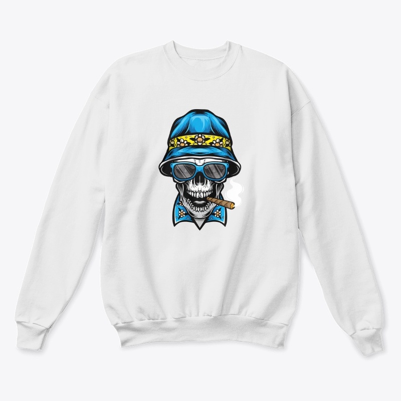 smoking skull wearing bucket hat