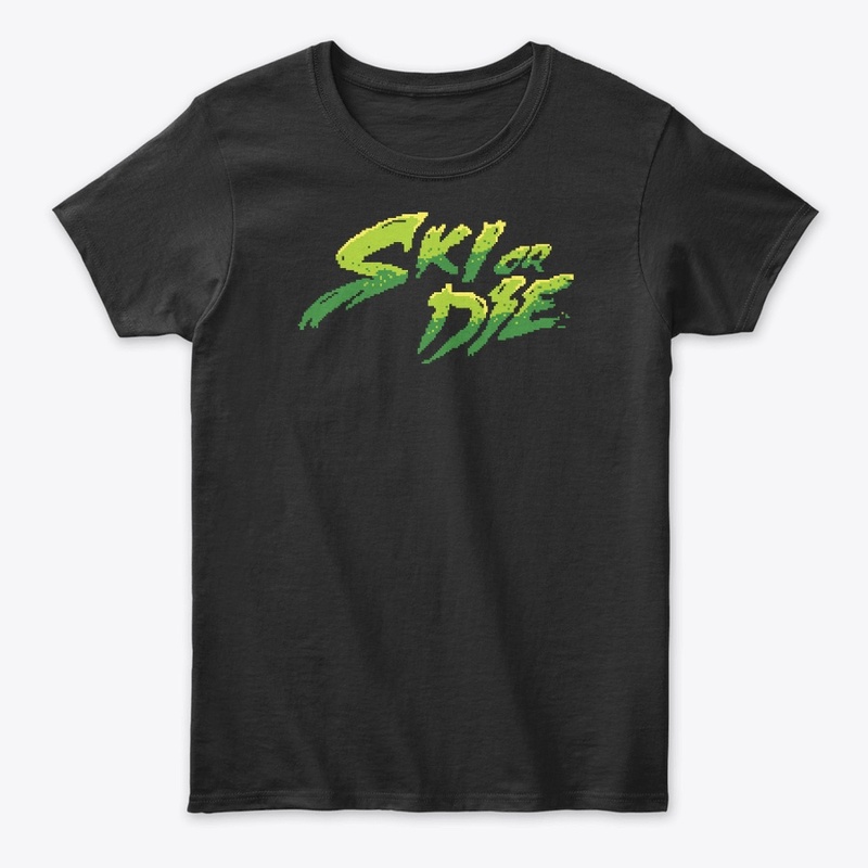 Acid Green Ski or Die Pixel art Logo