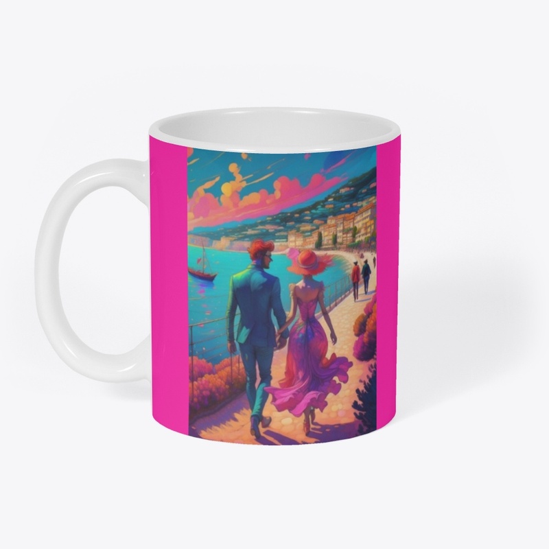 Lovely couple walking in beach print