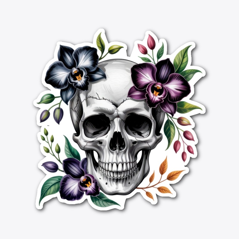 Skull and orchids
