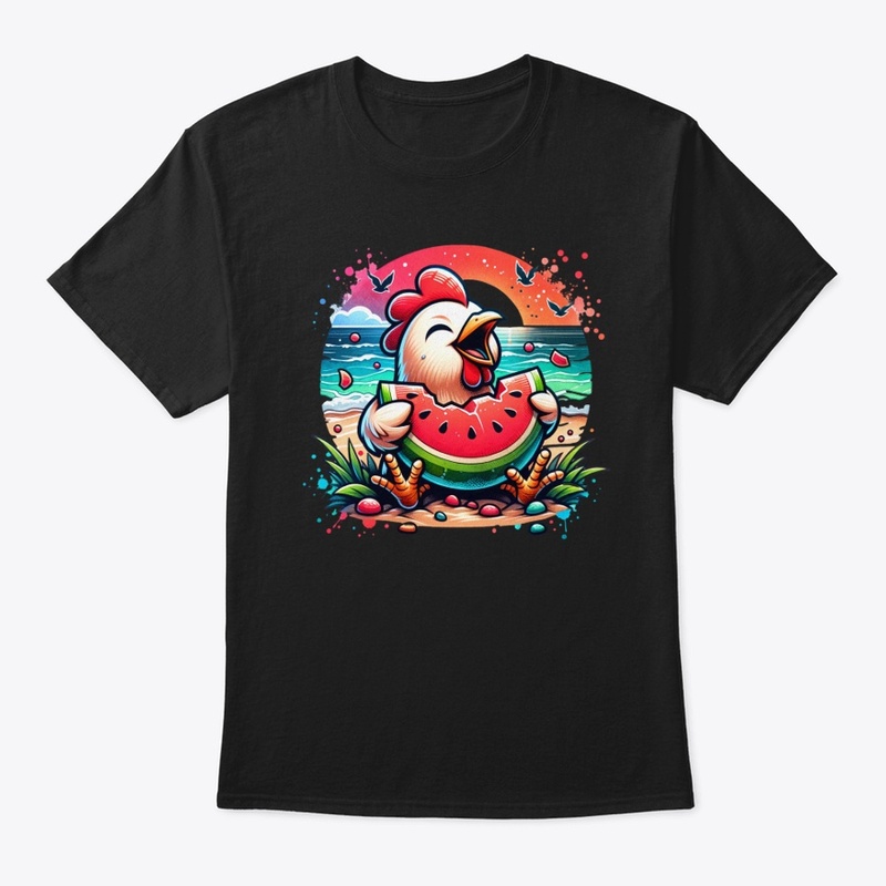 Chicken Eating Watermelon Fruit Summer 