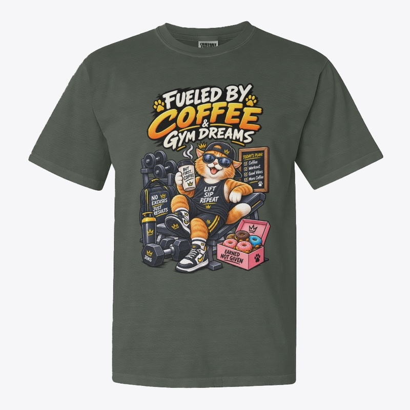 Fueled by Coffee & Gym Dreams Funny Cat