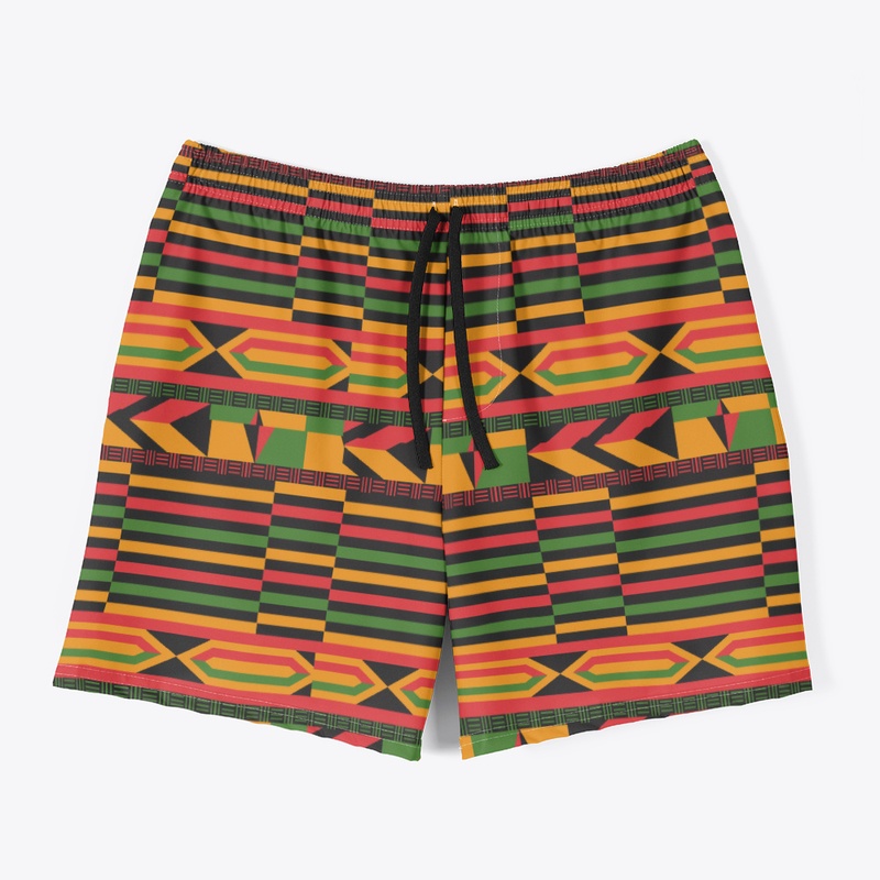 African Wax Print Kente Love Swim Short 