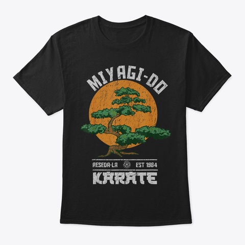 Vintage Retro Miyagido Karate Distress T Black T-Shirt Front