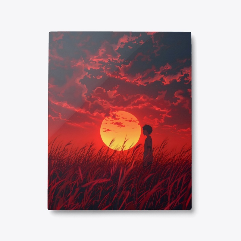 Metal Print Fiery Sunset Field
