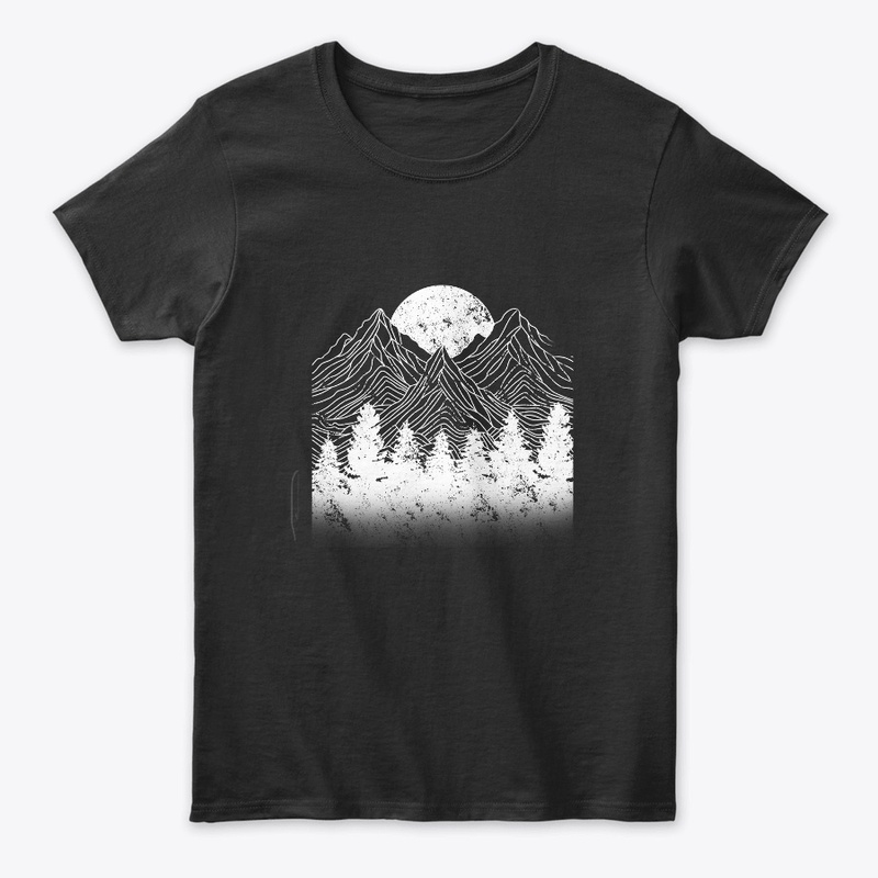 Mountain Moon Line Art Nature Camping