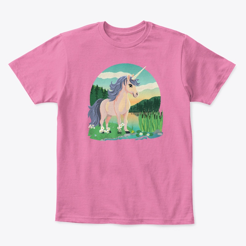 cute unicorn in a summer landscape