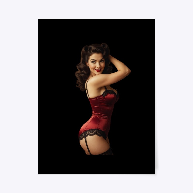 Vintage Red Corset PinUp Girl Rockabilly