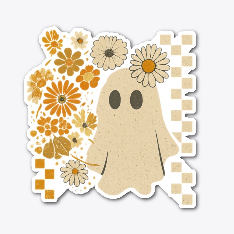 Retro Ghost & Floral Checkered