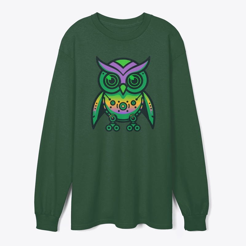 neon rainbow owl mecha