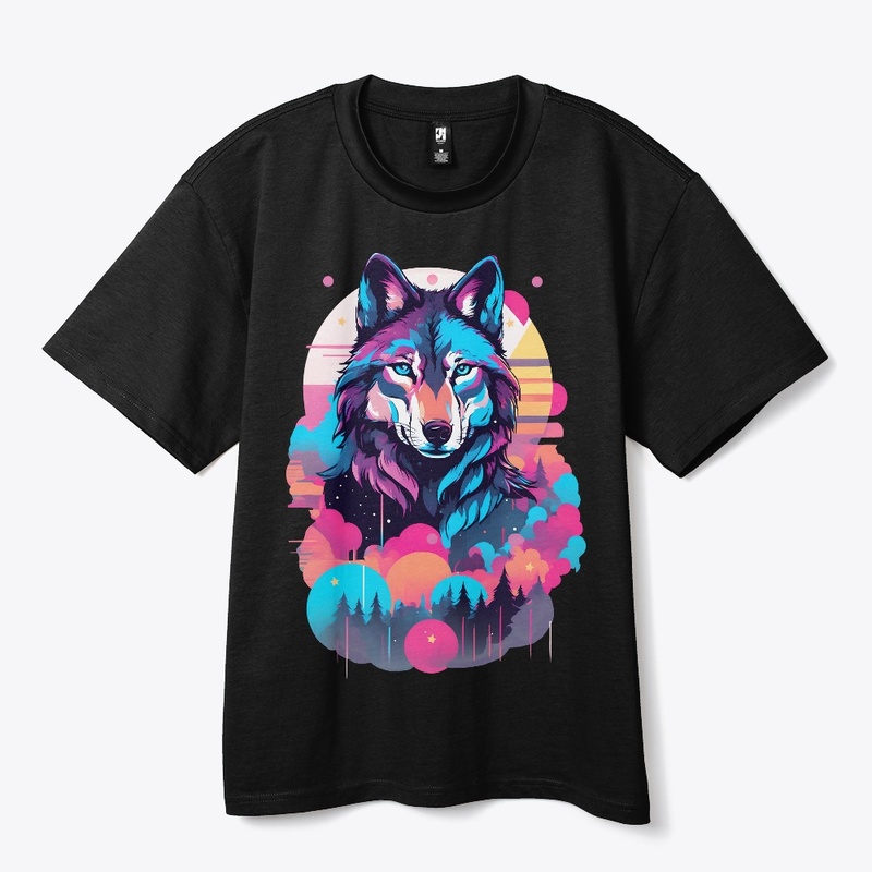 Vaporwave Wolf Shirt - Neon Blue Eyes