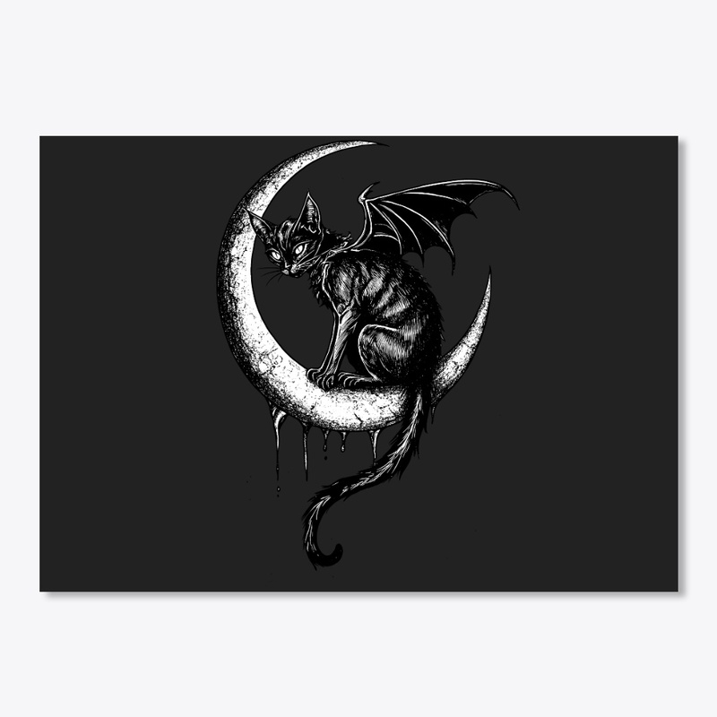  Gothic Black Cat Bat Wings Crescent