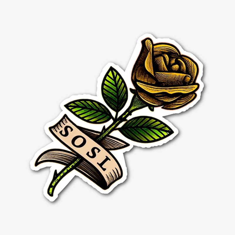 Single Rose XL vinyl sticker 6" yellow