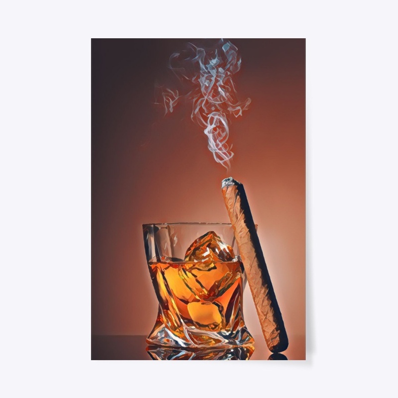 Whisky & Cigar - Watercolor Print