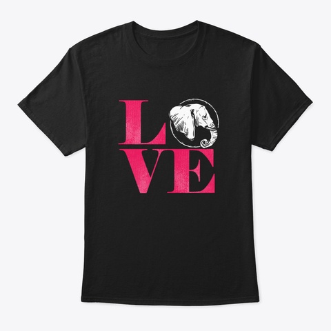 Animal Wildlife Safari Love Elephant Black T-Shirt Front