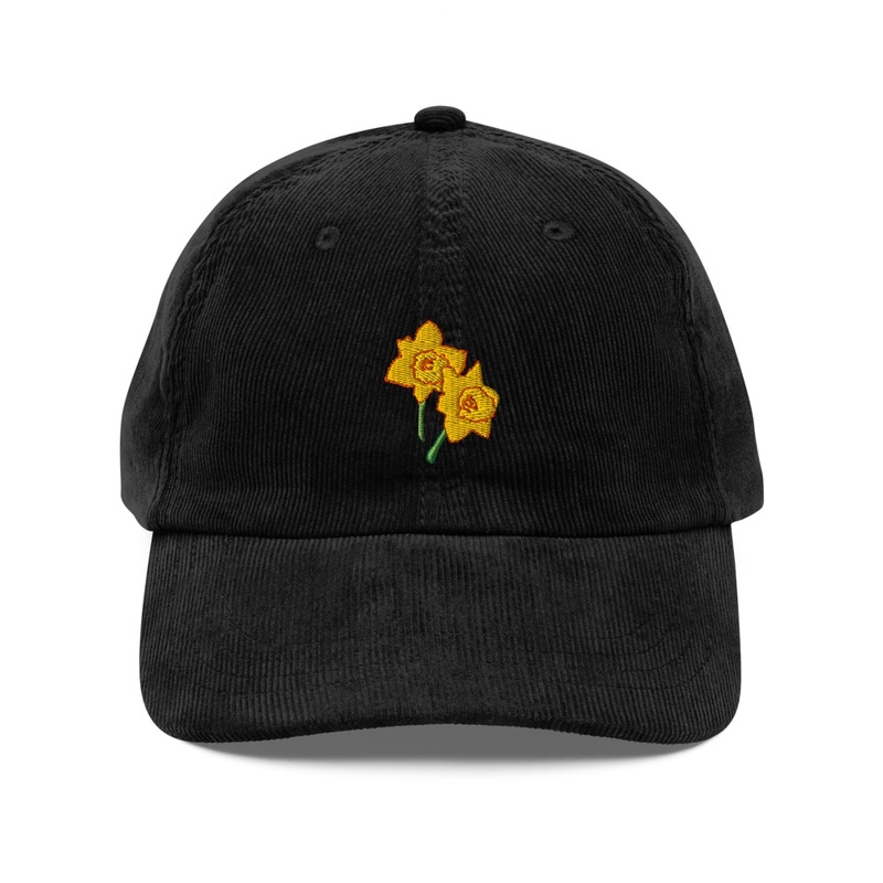 Embroidered Daffodils Corduroy Hat