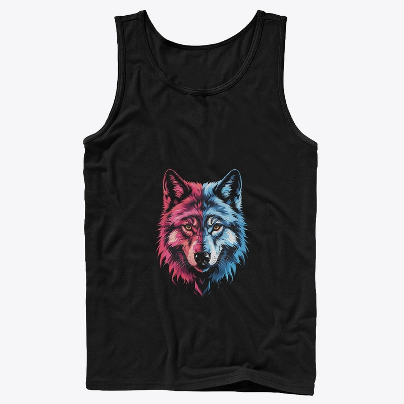 Duality Wolf - Red and Blue Spirit Art