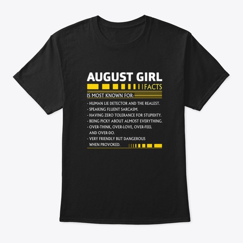 August Girl Facts Black T-Shirt Front