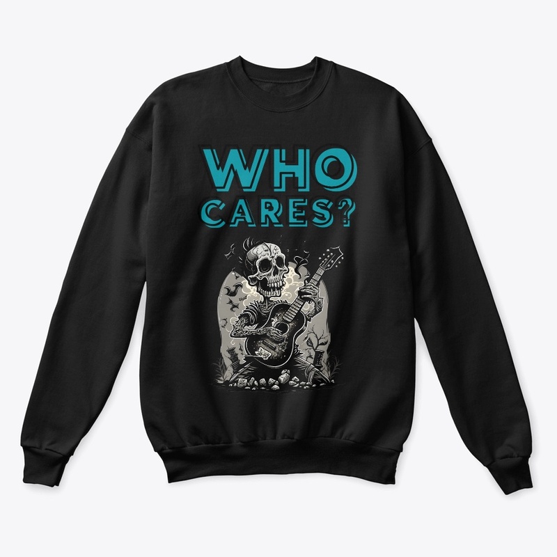 Who Cares funky skull with Guitar