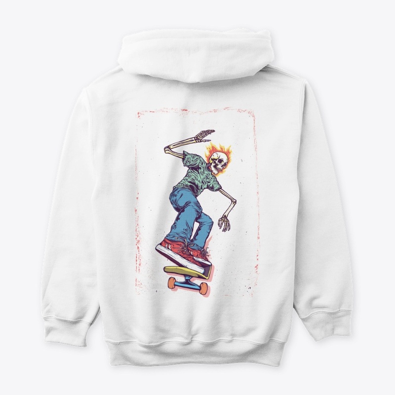 Skeleton Skater on Fire Hoodie