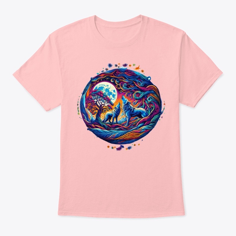 retro design of wolves at night 