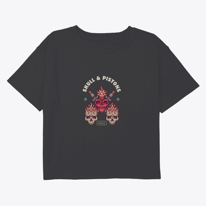 heart-shaped skull with flames emanating