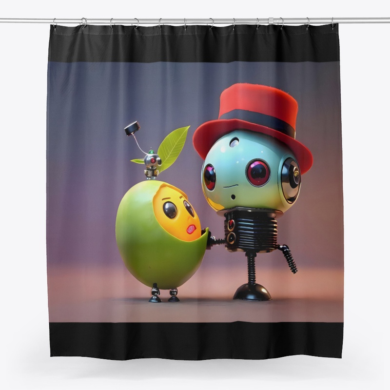 A mango with a robot with a top hat
