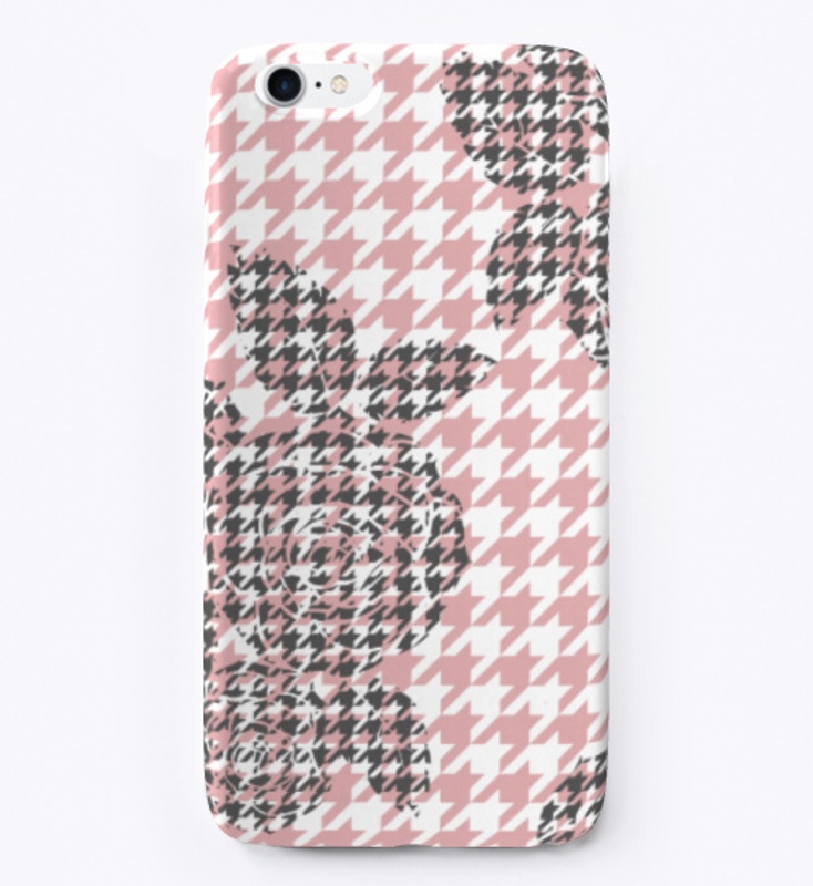 phone rose houndstooth with-flowers