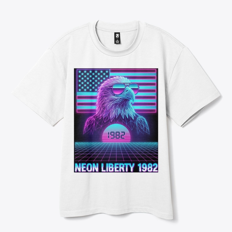 Retro-futuristic Neon American Eagle Tee