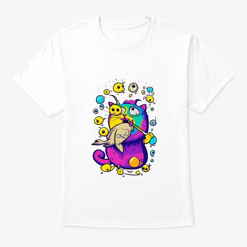 The Picasso Cat eating a fish